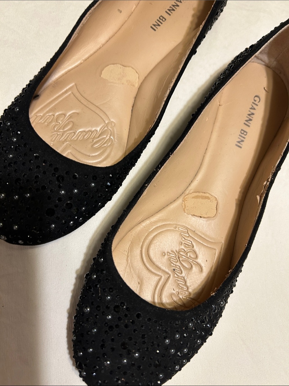 Gianni Bini Black Crystal-Embellished Ballet Flats